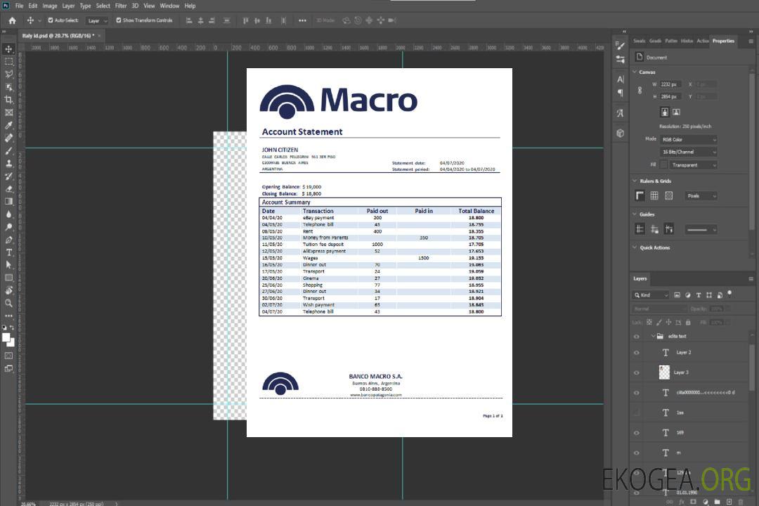 Relevé bancaire Argentine Banco Macro S.A. template Relevé bancaire Argentine Banco Macro S.A. template